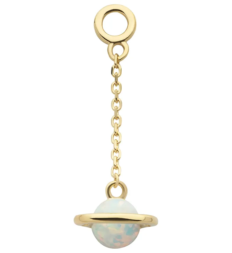 14kt Gold Saturn White Opalite Dangle Chain Charm