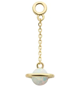 14kt Gold Saturn White Opalite Dangle Chain Charm