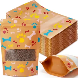 200 Pcs Paw Dog Treat Bags by Puppy's 5.5" X 7.9" Paw Gift Bags Resealable Stand up Kraft Paper Zip Pouches for Canine Delights, Food-Safe Material(Brown)