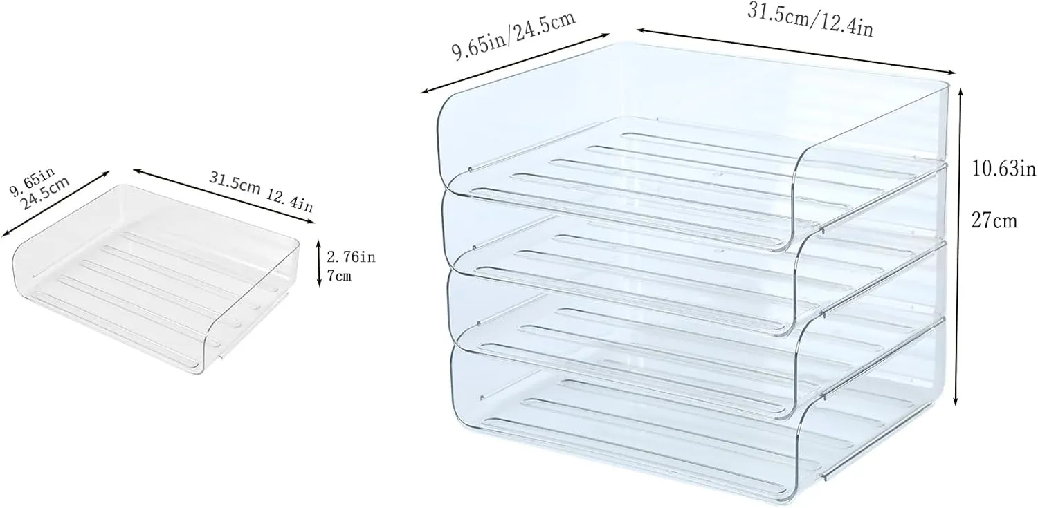 4 Tier Stackable A4 Paper Trays, Office Desk File Holder, Tidy File Document Letter Book Paper Organizer (4 Tiers,Clear)