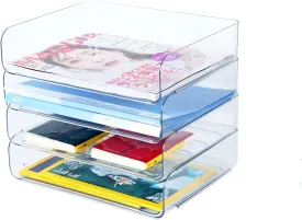 4 Tier Stackable A4 Paper Trays, Office Desk File Holder, Tidy File Document Letter Book Paper Organizer (4 Tiers,Clear)