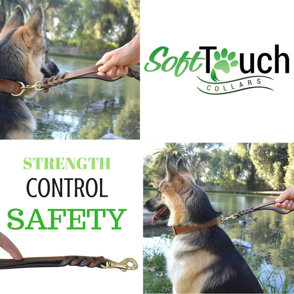 6 Foot Braided Leather Dog Leash with Traffic Handle, Two Handles for Training and Safety, Double Your Control with 2 Locations, Lead for Large and Medium Dogs Brown 6ft x 3/4 Inch
