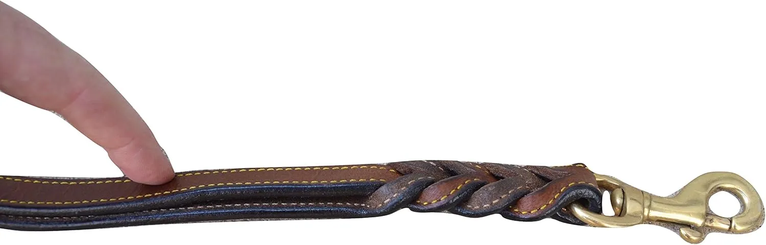 6 Foot Braided Leather Dog Leash with Traffic Handle, Two Handles for Training and Safety, Double Your Control with 2 Locations, Lead for Large and Medium Dogs Brown 6ft x 3/4 Inch