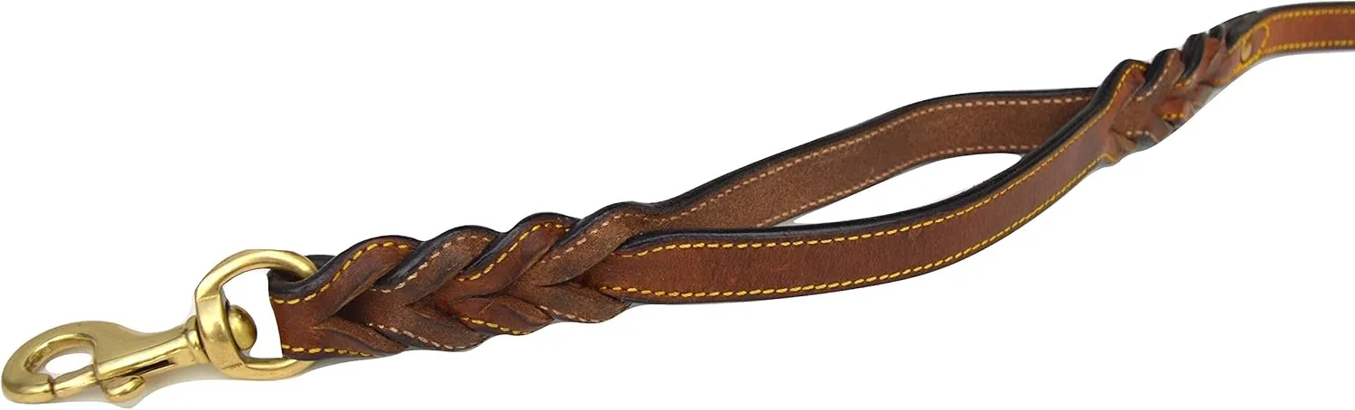 6 Foot Braided Leather Dog Leash with Traffic Handle, Two Handles for Training and Safety, Double Your Control with 2 Locations, Lead for Large and Medium Dogs Brown 6ft x 3/4 Inch