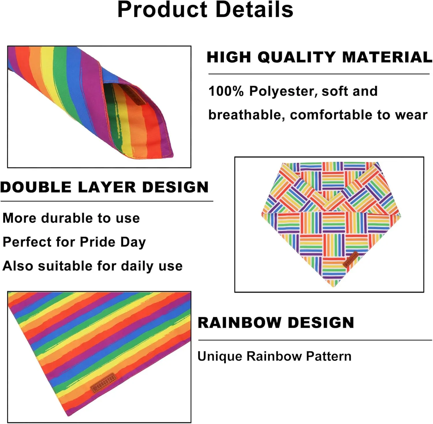 ADOGGYGO Rainbow Dog Bandana, Holiday Pet Scarf, Adjustable Fit Colorful Rainbow Bandanas for Extra Large Dogs Pets (X-Large)