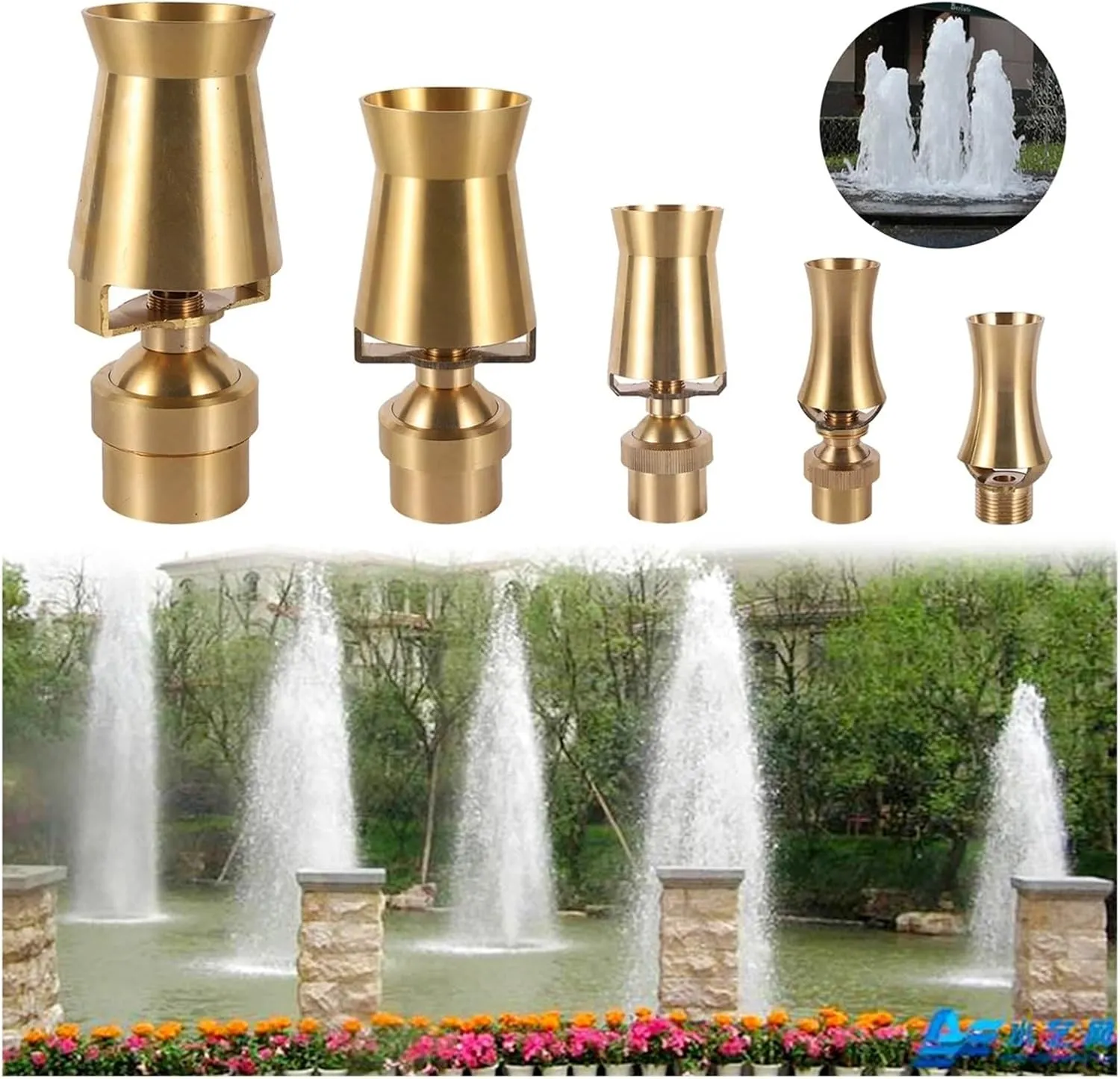 Air-Blended Bubbling Jet Fountain Brass Nozzle 1/2" 3/4" 1" 1.5" 2"Female/Male Thread Multi-direction Garden Fountain Spray Head for Garden, Pool(3I4 Inch)