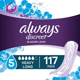 Always Discreet Incontinence Pads for Women, Maximum Absorbency, Long Length, 39 Count - Pack of 3 (117 Total Count) (Packaging May Vary)