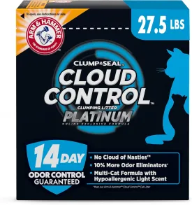 ARM & HAMMER Cloud Control Platinum Multi-Cat Clumping Cat Litter with Hypoallergenic Light Scent, 14 Days of Odor Control 27.5lb
