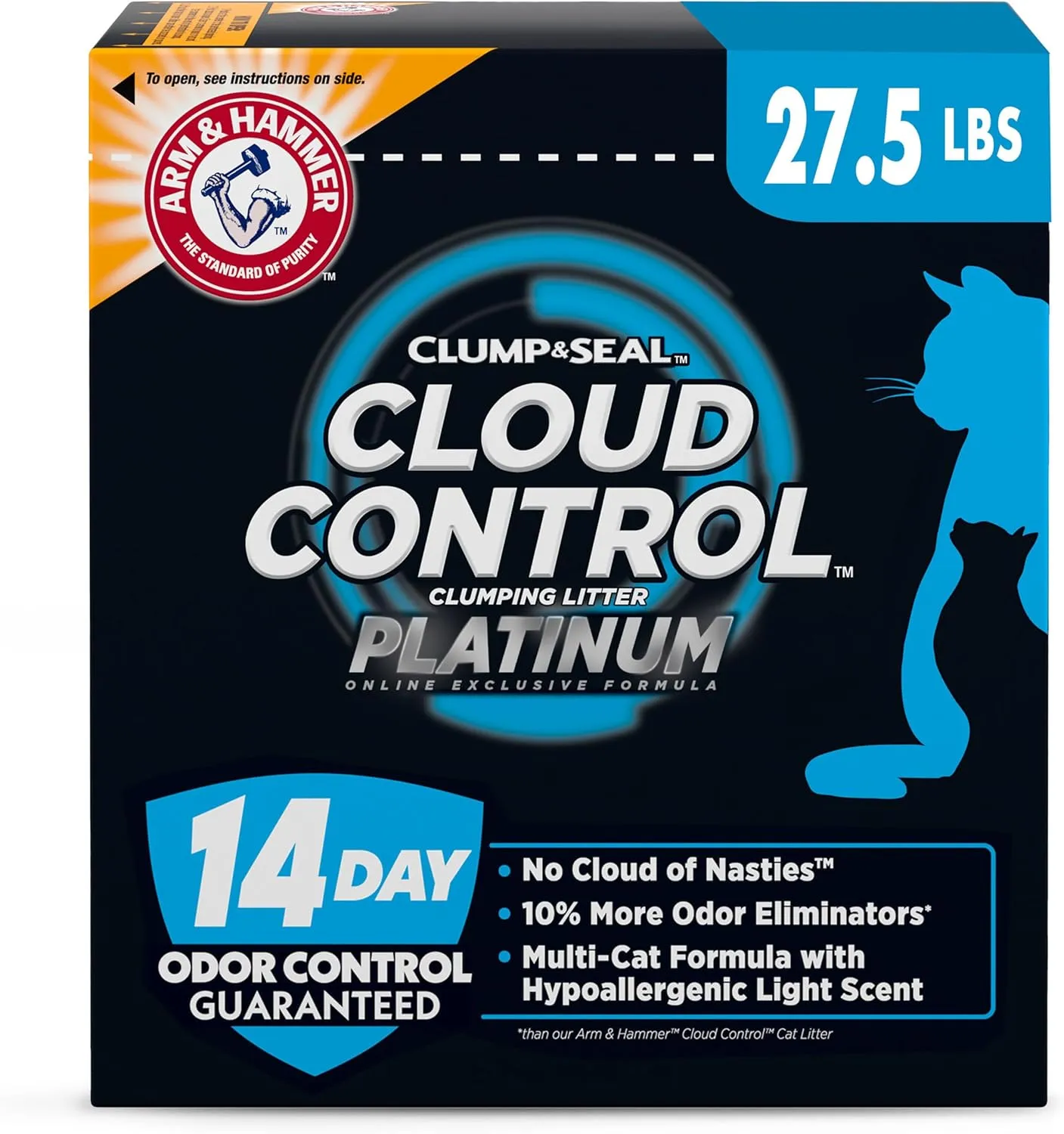 ARM & HAMMER Cloud Control Platinum Multi-Cat Clumping Cat Litter with Hypoallergenic Light Scent, 14 Days of Odor Control 27.5lb