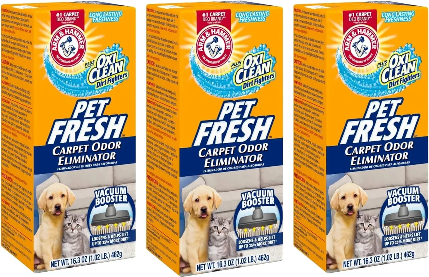 Arm & Hammer Pet Fresh Carpet Odor Eliminator Plus Oxi Clean Dirt Fighters (Pack of 3), 48.9 Ounce