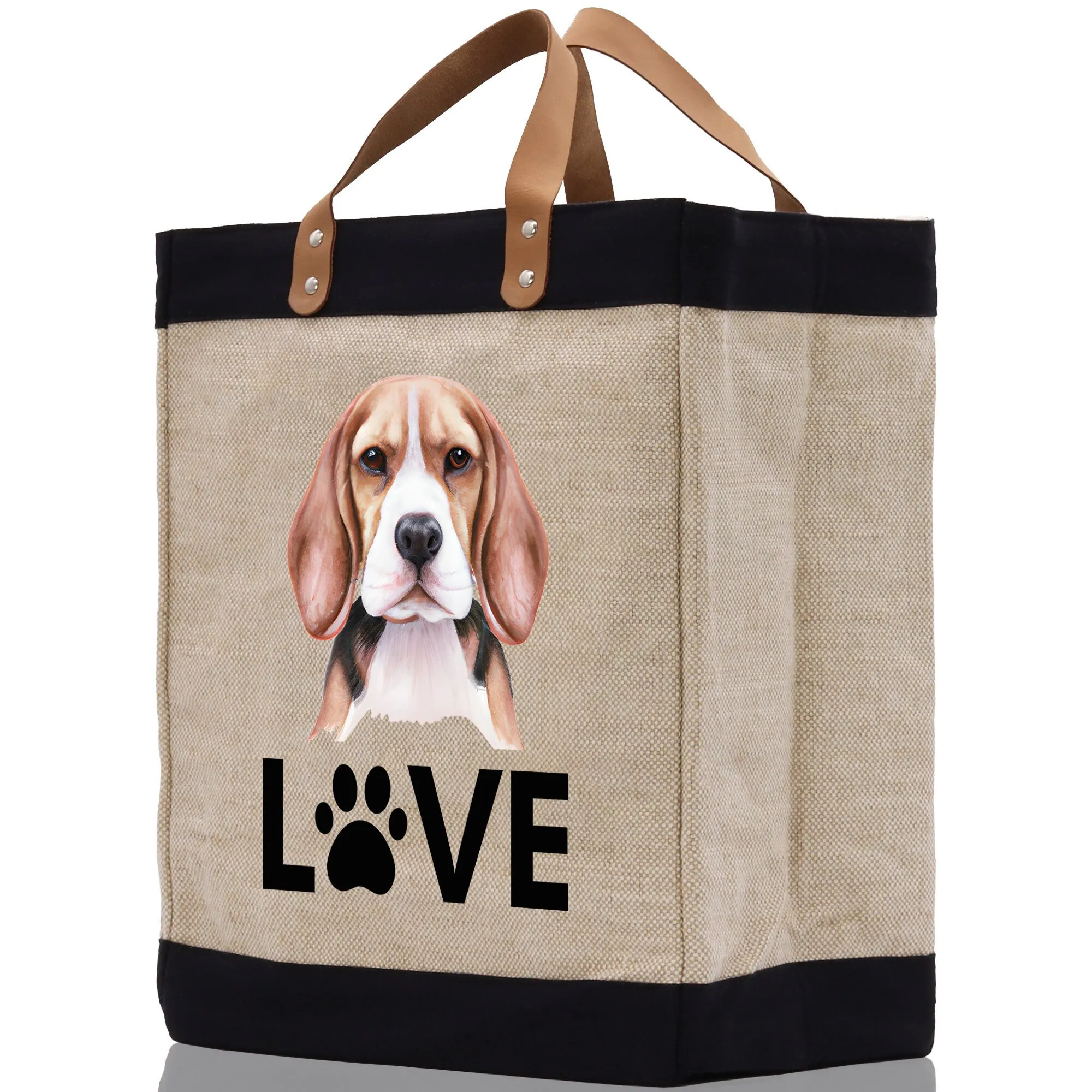 Beagle Love Dog Jute Canvas Tote Funny Farmer Market Bag Quote Jute Bag Shopping Bag Burlap Bag Dog Owner Gift