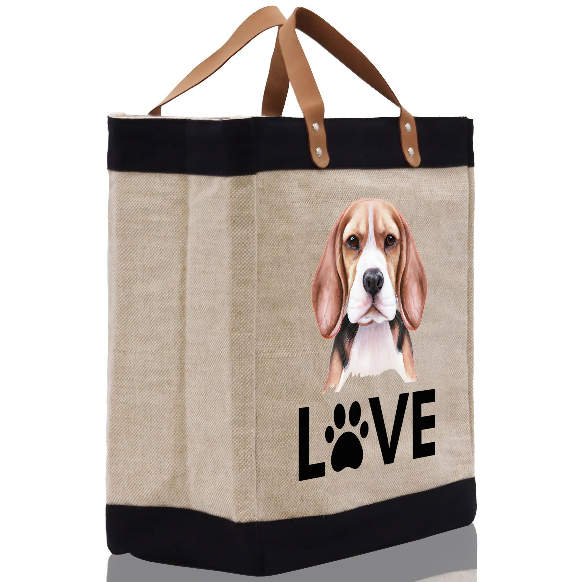 Beagle Love Dog Jute Canvas Tote Funny Farmer Market Bag Quote Jute Bag Shopping Bag Burlap Bag Dog Owner Gift