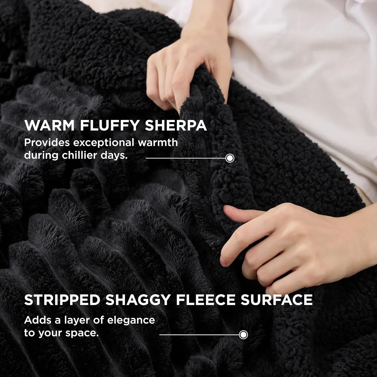 Bedsure Sherpa Throw Blanket for Couch - Super Soft Cozy Fleece Thick Warm Blanket for Winter, Plush Black Throw Gift for Women, 50x60 Inches