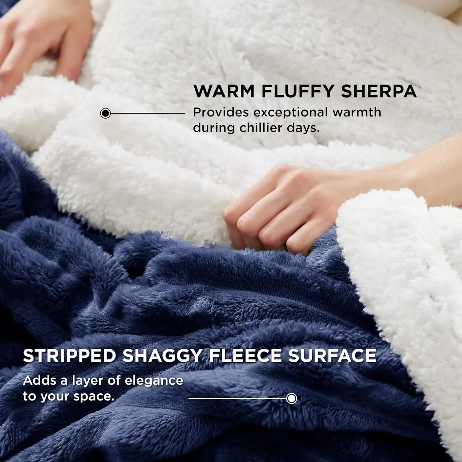 Bedsure Sherpa Throw Blanket for Couch - Super Soft Cozy Fleece Thick Warm Blanket for Winter, Plush Navy Blue Throw Gift for Women, 50x60 Inches