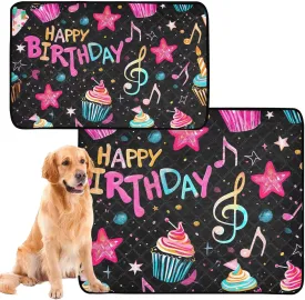 Birthday Party Music Print Reusable Rugs for Pets Washable Pee Pads for Dogs Non Slip Waterproof Floor Mat Whelping Pads Absorbent, Small x 3 Pack