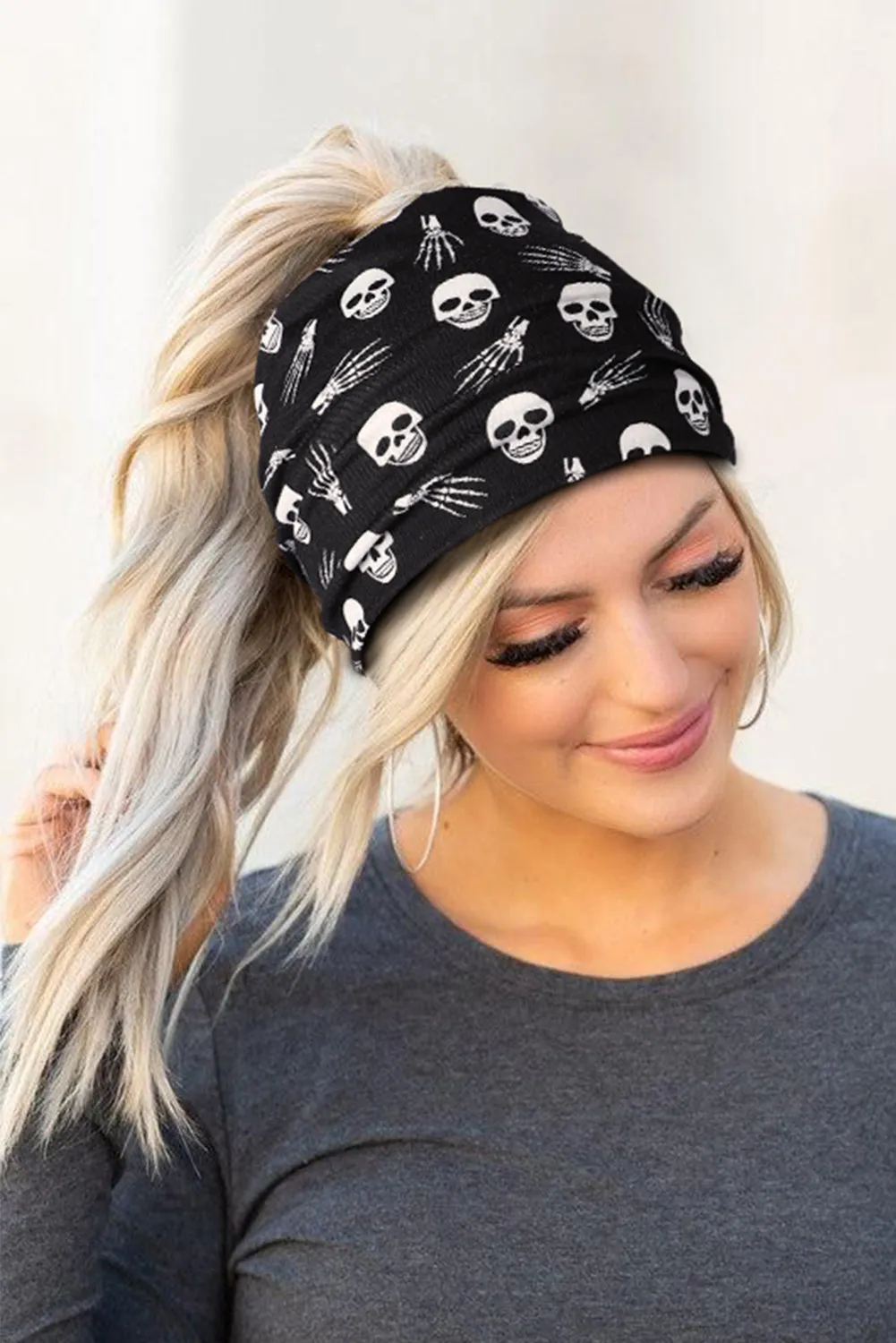 Black Halloween Theme Printed Bowknot Headband