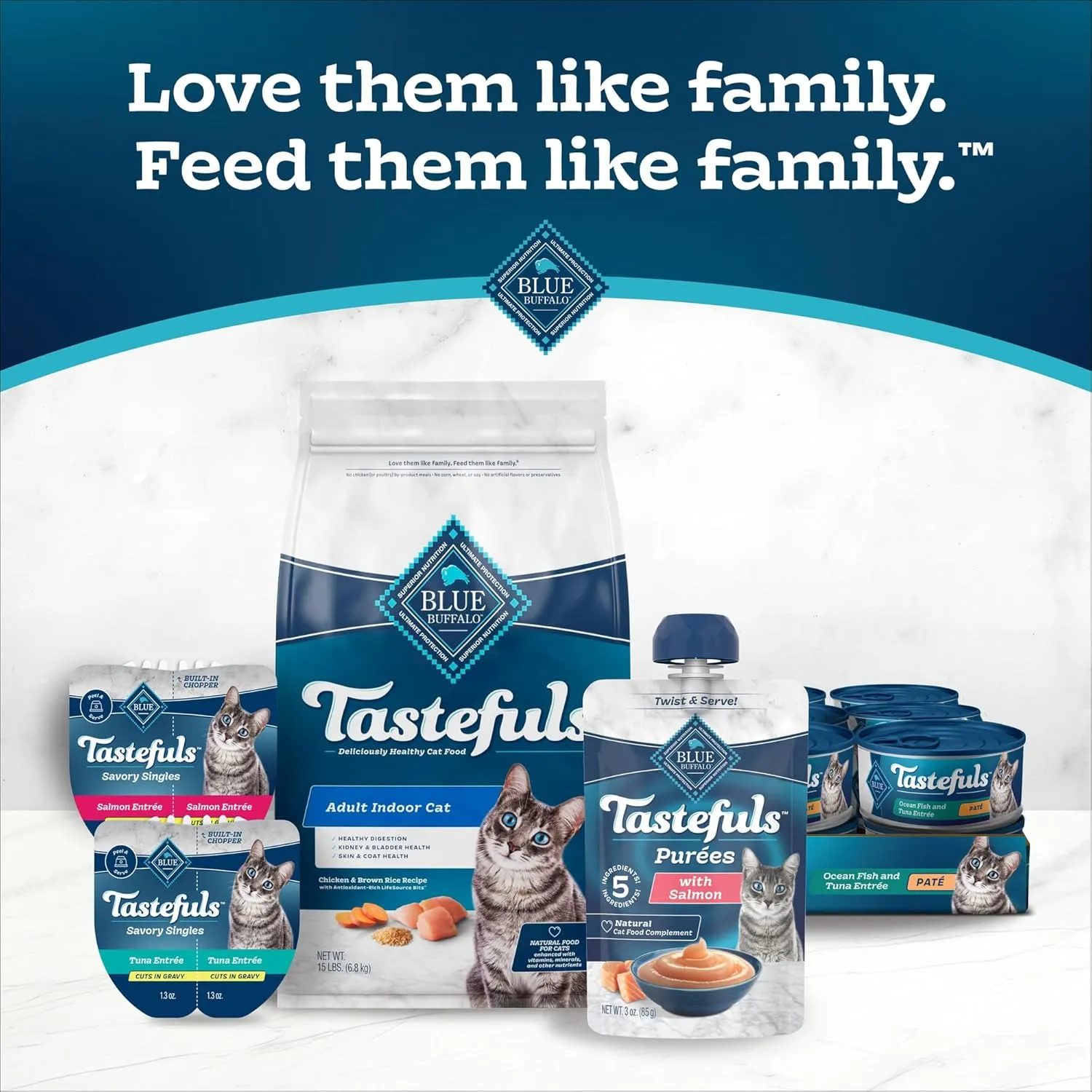 Blue Buffalo Tastefuls Pures Variety Pack, Natural Cat Food Complement, Resealable Twist Cap Pouches, Chicken and Tuna, 3-oz (12 Count, 6 of Each Flavor)