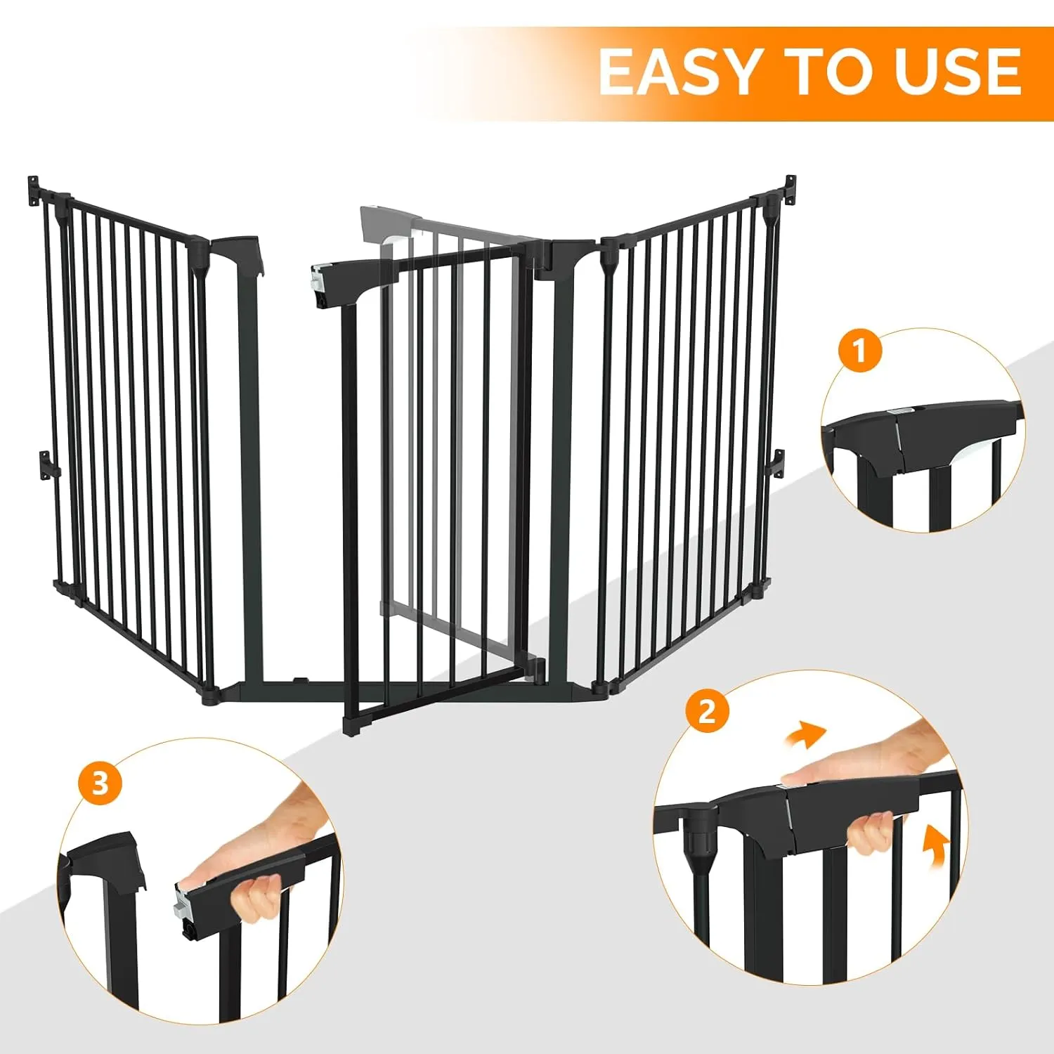 Bonnlo 188'' Wide Baby Gate Playpen 8 Panel Adjustable Play Yard Metal Dog Gate with Door Fireplace Christmas Tree Fence for Pet/Child/Toddler