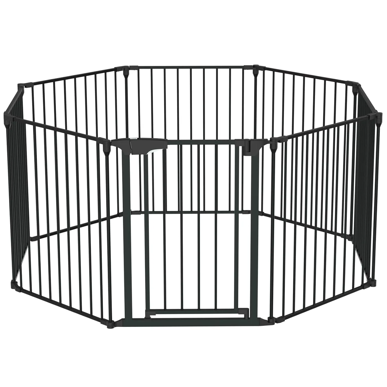 Bonnlo 188'' Wide Baby Gate Playpen 8 Panel Adjustable Play Yard Metal Dog Gate with Door Fireplace Christmas Tree Fence for Pet/Child/Toddler