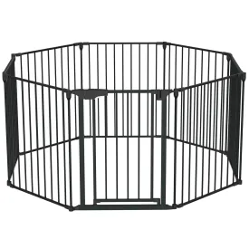 Bonnlo 188'' Wide Baby Gate Playpen 8 Panel Adjustable Play Yard Metal Dog Gate with Door Fireplace Christmas Tree Fence for Pet/Child/Toddler