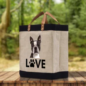 Boston Terrier Love Dog Jute Canvas Tote Funny Farmer Market Bag Quote Jute Bag Shopping Bag Burlap Bag Dog Owner Gift