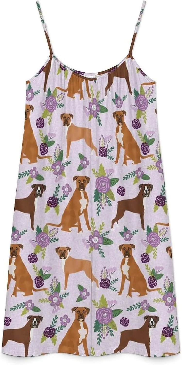Boxer Pet Dog And Floral Funny Jumpsuits Rompers Outfits Sleeveless Long Pants Wide Leg Novelty Gifts For (Girls)