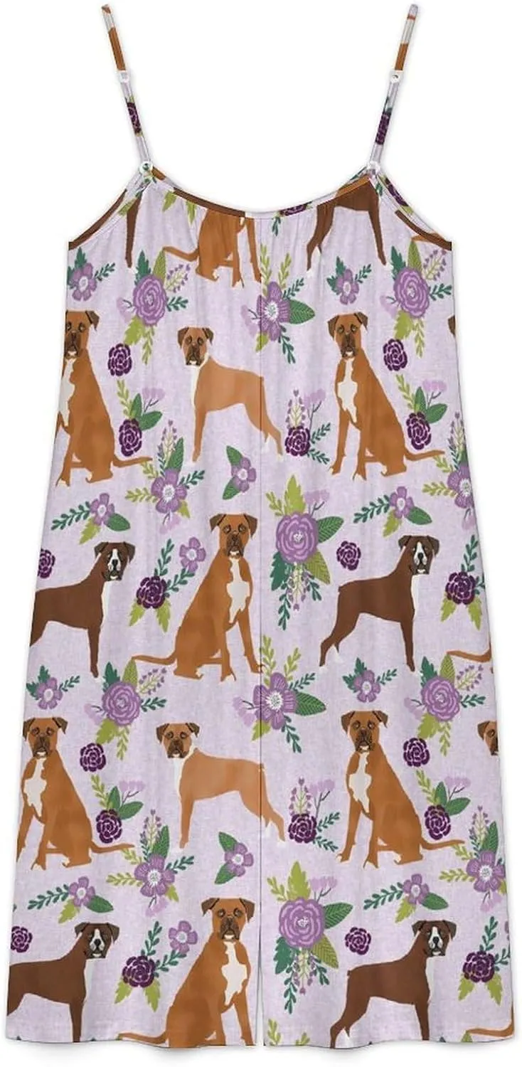 Boxer Pet Dog And Floral Funny Jumpsuits Rompers Outfits Sleeveless Long Pants Wide Leg Novelty Gifts For (Girls)