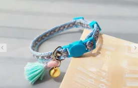 Cat Collar-Adjustable Blue with Grey Tassel and Bell