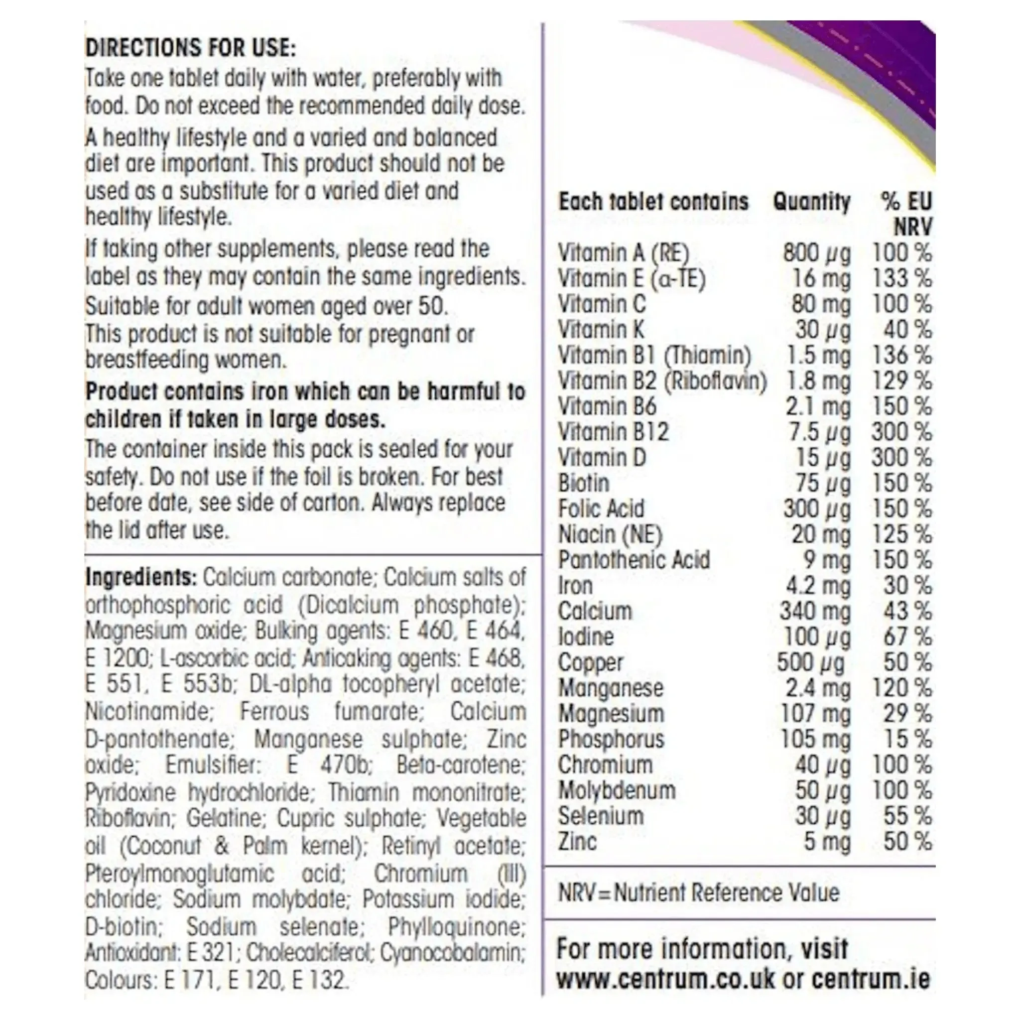 Centrum Women 50  Multivitamins Tablets- 30 Tablets