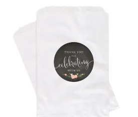 Chalkboard Floral Roses Thank You for Celebrating With Us Favor Bags