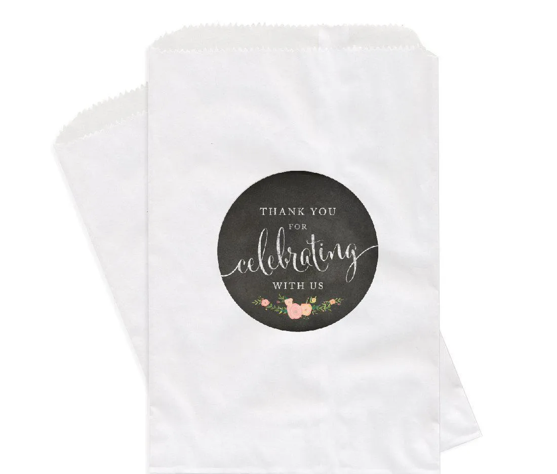 Chalkboard Floral Roses Thank You for Celebrating With Us Favor Bags