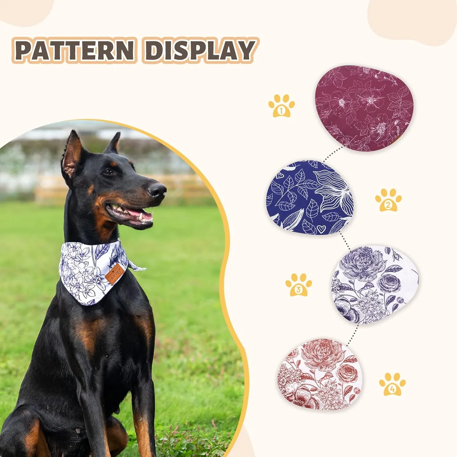 Charcy Dog Bandanas 4 Pack, Fall Bandana for Boy Girl Holiday Birthday, Adjustable Durable Scarf, Unique Design - Line Drawing Large