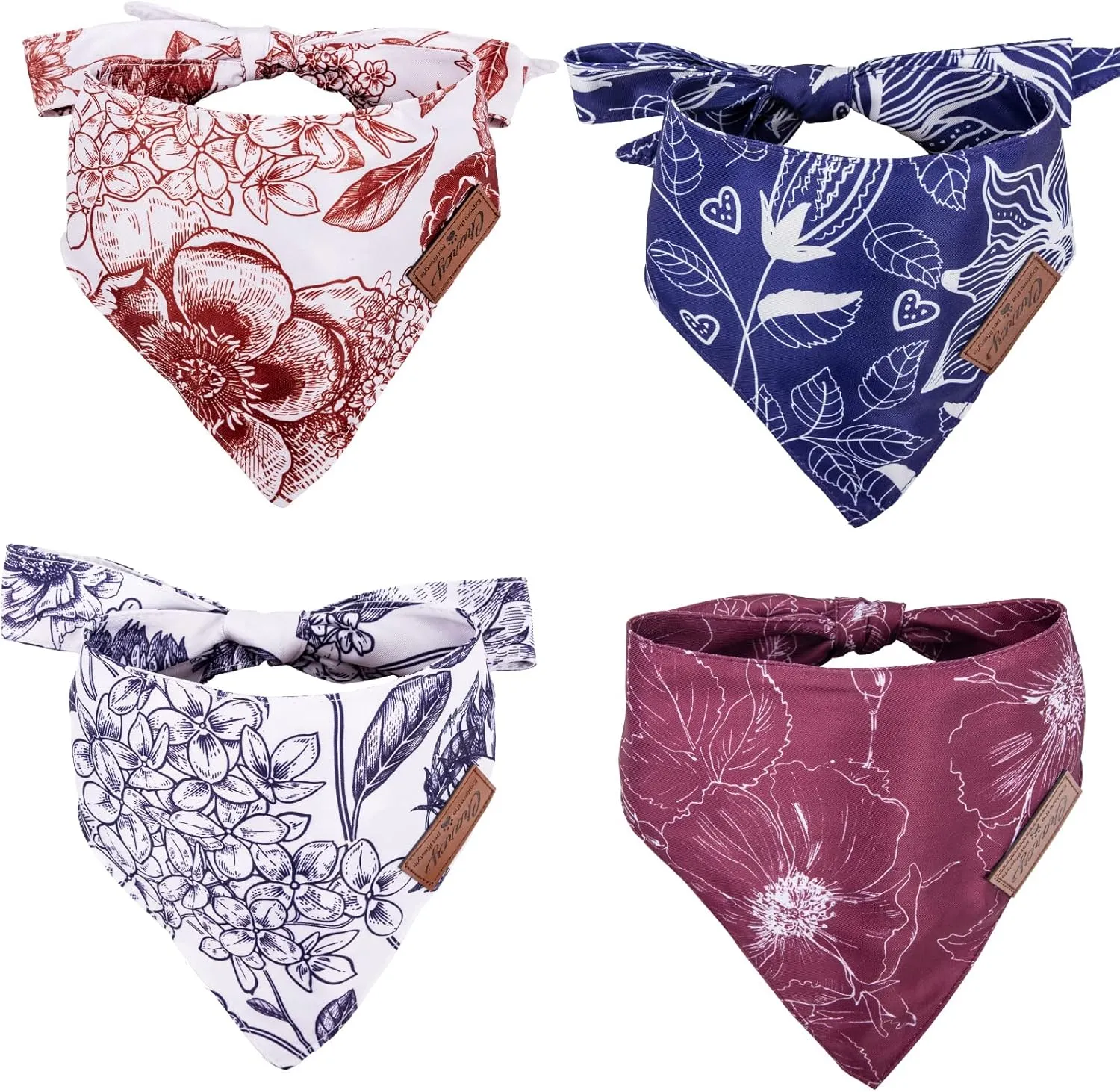 Charcy Dog Bandanas 4 Pack, Fall Bandana for Boy Girl Holiday Birthday, Adjustable Durable Scarf, Unique Design - Line Drawing Large