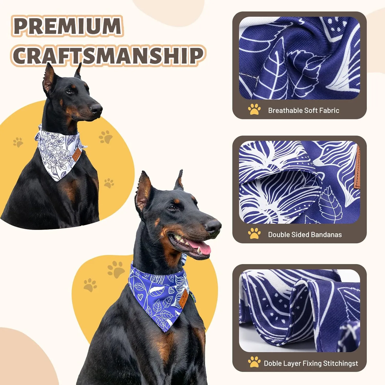 Charcy Dog Bandanas 4 Pack, Fall Bandana for Boy Girl Holiday Birthday, Adjustable Durable Scarf, Unique Design - Line Drawing Large