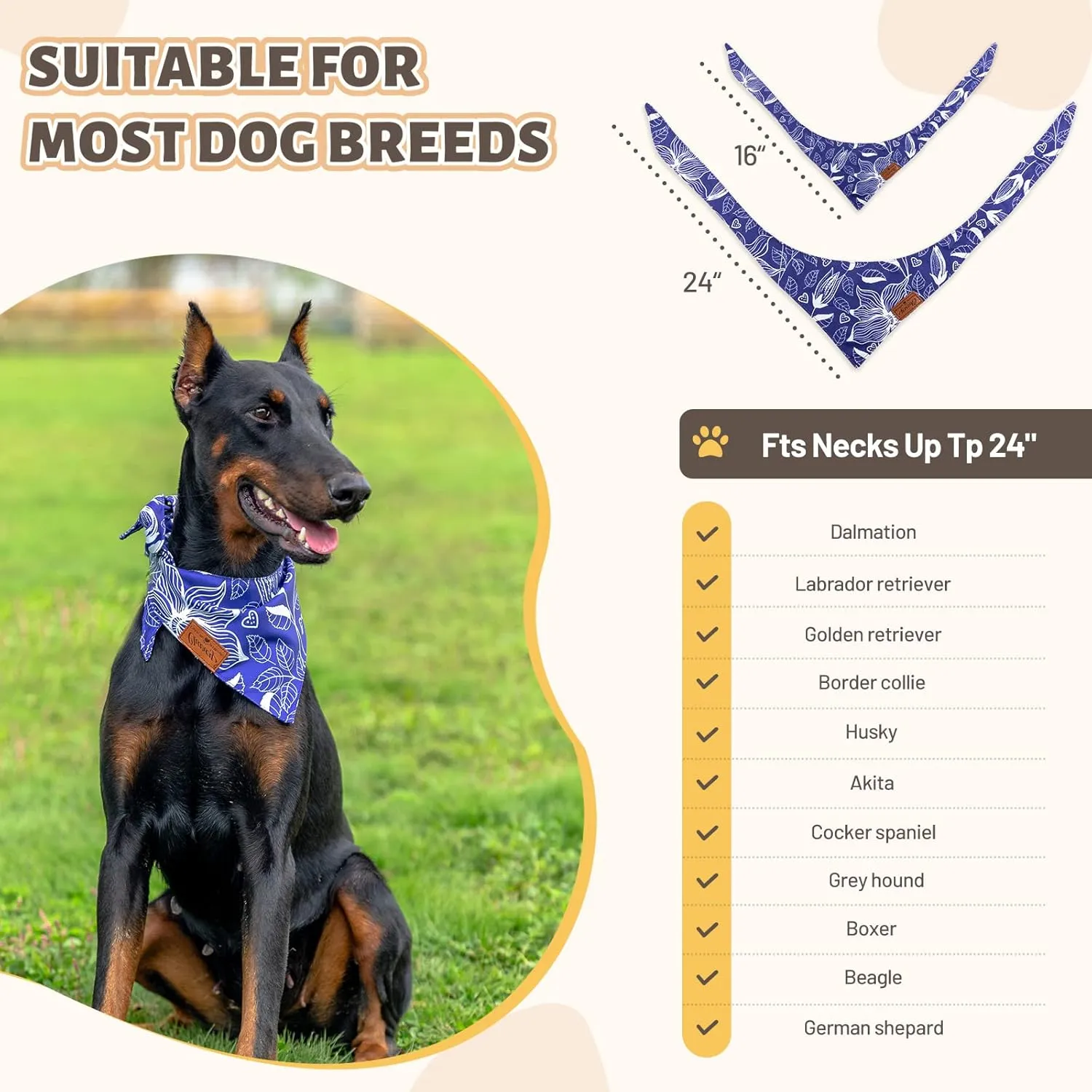 Charcy Dog Bandanas 4 Pack, Fall Bandana for Boy Girl Holiday Birthday, Adjustable Durable Scarf, Unique Design - Line Drawing Large