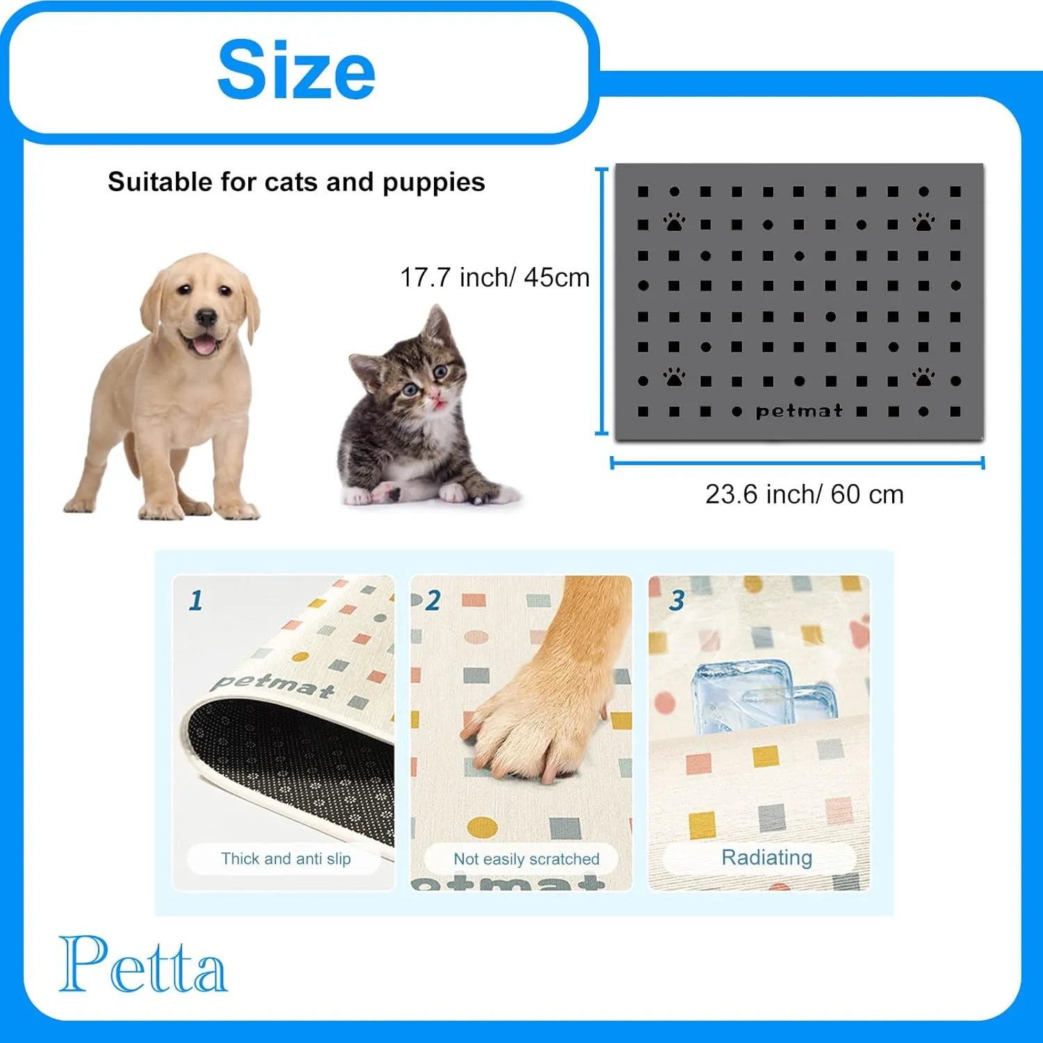Cooling Mat for Cats, Pet Cool Mats for Pups,Dogs and Cats use in Crate, Kennel, Bed, Sofa, Machine Washable, Durable, Dark Gray 17.7 x 23.6 Inches