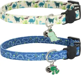 Cotton Cat Collar, 2 Pack Breakaway Cats Collars with Bells, for Girl Boy Kittens, Dinosaur