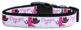 Cowgirl Up Nylon Ribbon Dog Collars Large