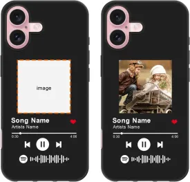 Custom Case for iPhone 16 Spotify Code Photo Personalized Customized Customizable Music Player Song Plaque Image Text Picture Design Shockproof Protective Black Soft Phone Cover Shell