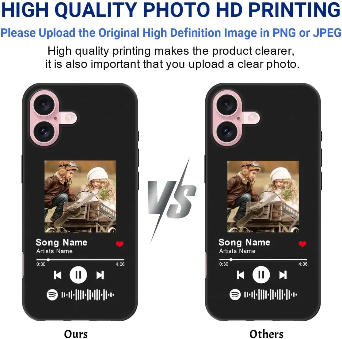 Custom Case for iPhone 16 Spotify Code Photo Personalized Customized Customizable Music Player Song Plaque Image Text Picture Design Shockproof Protective Black Soft Phone Cover Shell