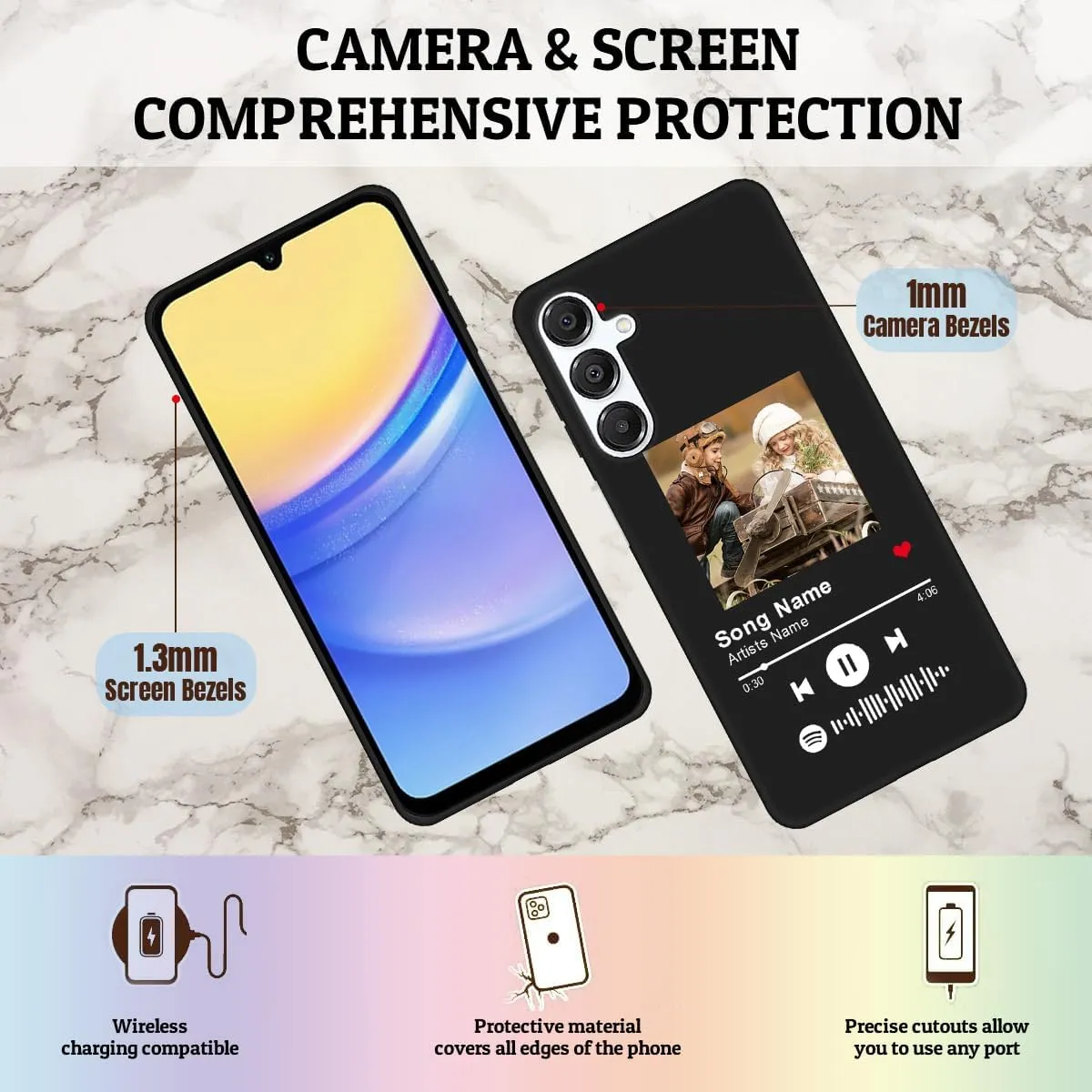 Custom Case for Samsung Galaxy A16 5G, Spotify Code Photo Personalized Customized Music Player Song Plaque Image Text Picture Design Shockproof Protective Black Soft Phone Cover Shell