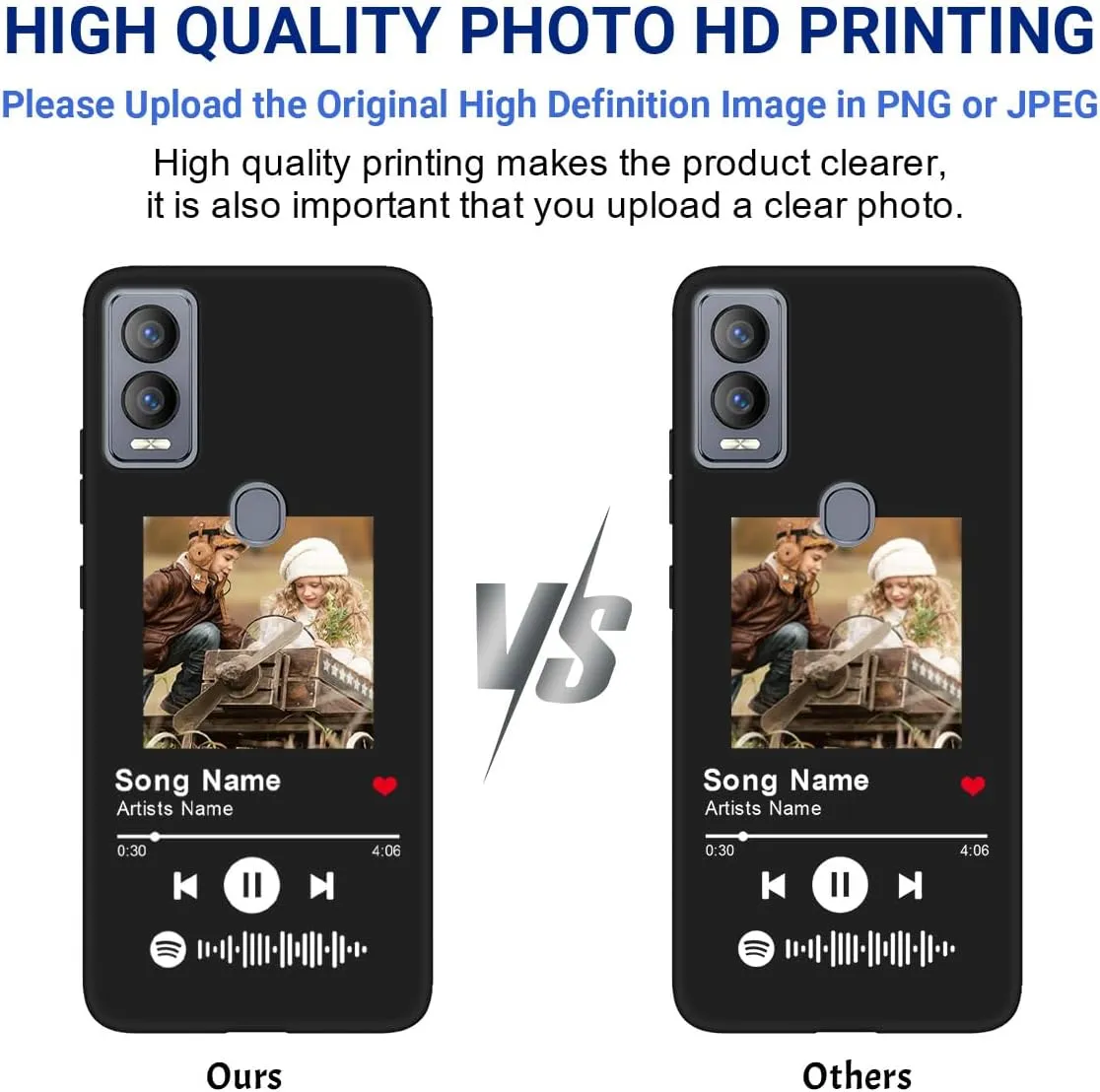 Custom Spotify Code Photo Phone Case for Cricket Magic 5G/AT&T Propel 5G Customized Personalized Music Player Song Plaque Image Text Picture Shockproof Protective Cover Shell