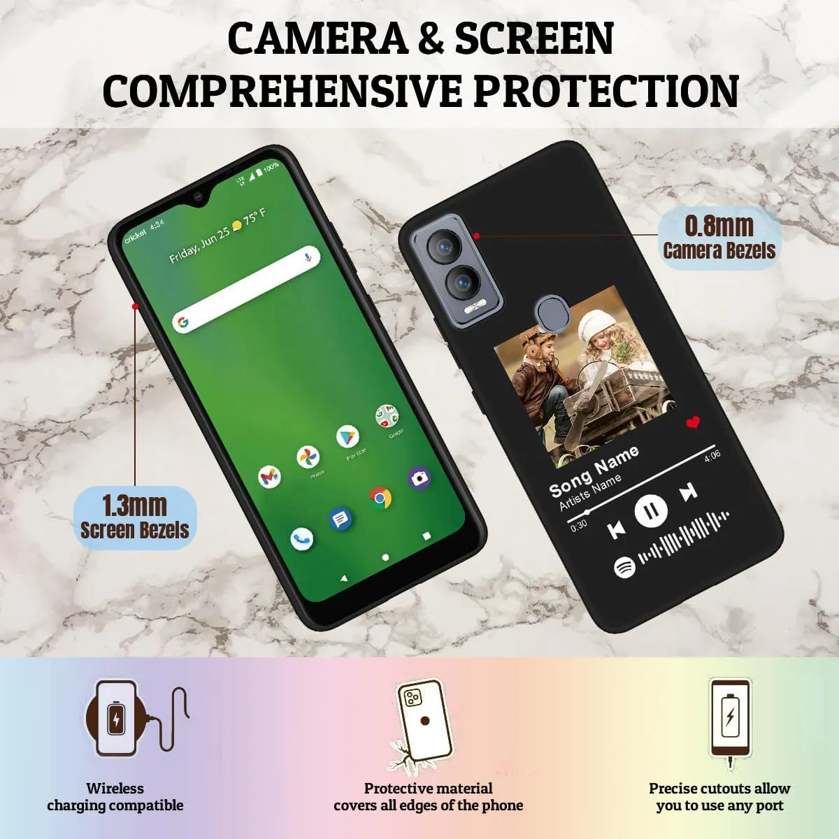 Custom Spotify Code Photo Phone Case for Cricket Magic 5G/AT&T Propel 5G Customized Personalized Music Player Song Plaque Image Text Picture Shockproof Protective Cover Shell