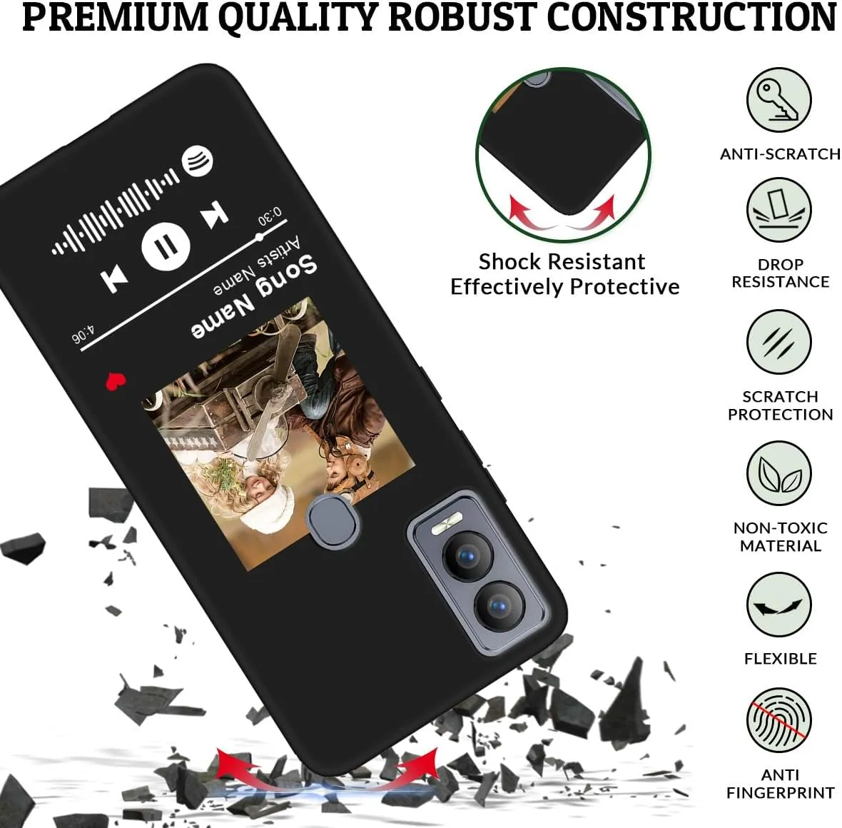 Custom Spotify Code Photo Phone Case for Cricket Magic 5G/AT&T Propel 5G Customized Personalized Music Player Song Plaque Image Text Picture Shockproof Protective Cover Shell