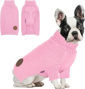 cyeollo Small Dog Sweater with Leash Hole Warm Turtleneck Knitwear Dog Clothes Puppy Sweaters for Small Dogs,Pink, S