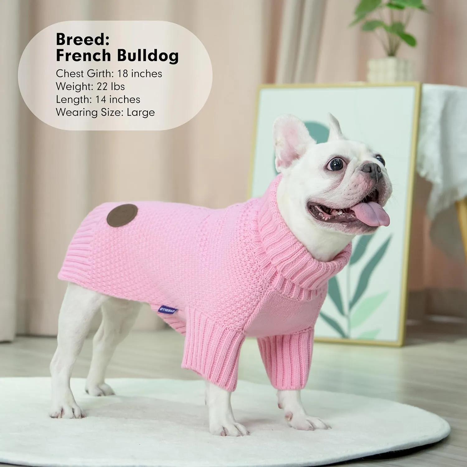cyeollo Small Dog Sweater with Leash Hole Warm Turtleneck Knitwear Dog Clothes Puppy Sweaters for Small Dogs,Pink, S