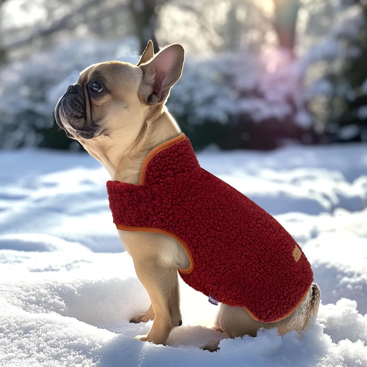 Cyeollo Warm Dog Coat Fleece Sherpa Winter Sweater, Turtleneck Jacket Vest for Small to Large Dogs, Soft Reversible Coats for Cold Weather, Burgundy, XL