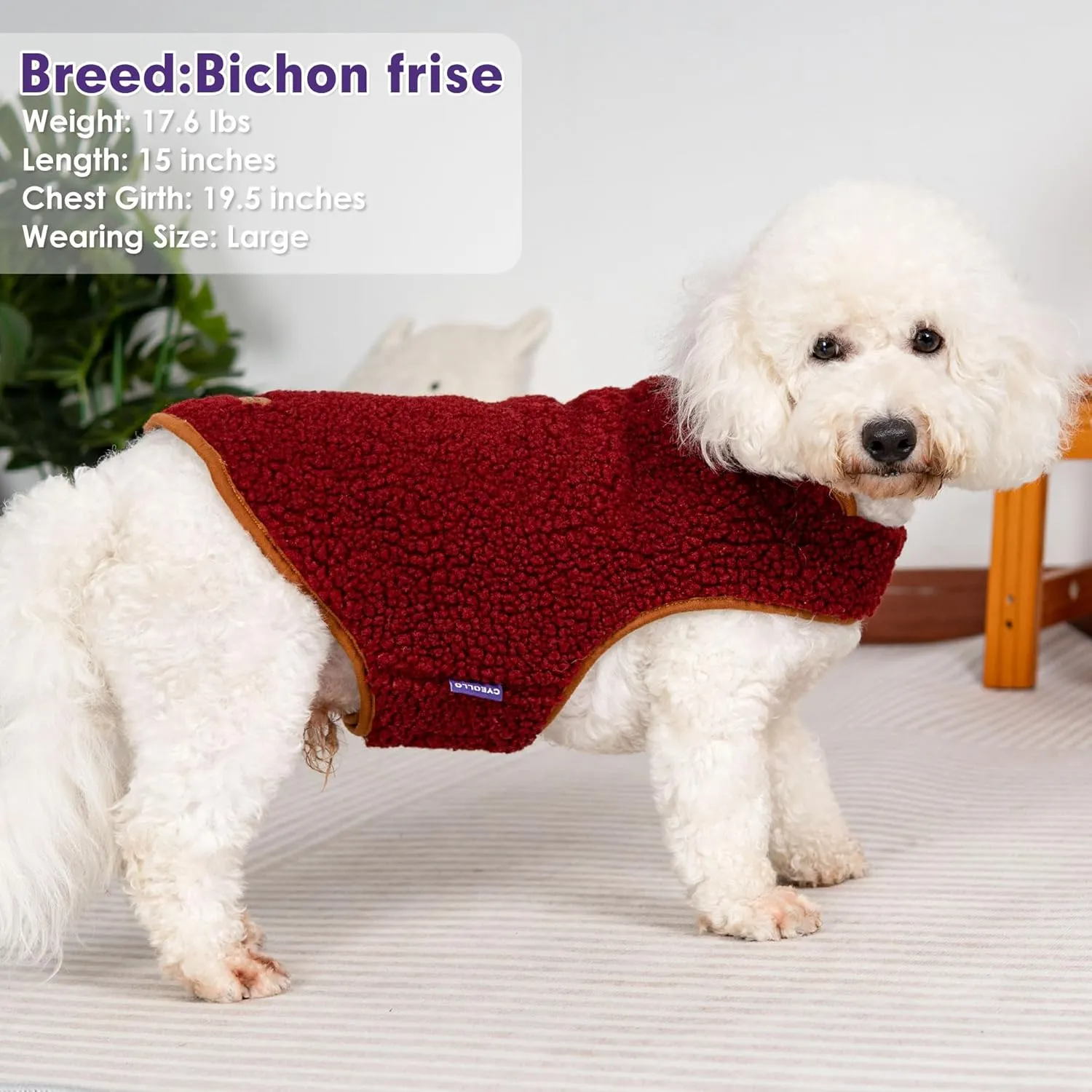 Cyeollo Warm Dog Coat Fleece Sherpa Winter Sweater, Turtleneck Jacket Vest for Small to Large Dogs, Soft Reversible Coats for Cold Weather, Burgundy, XL