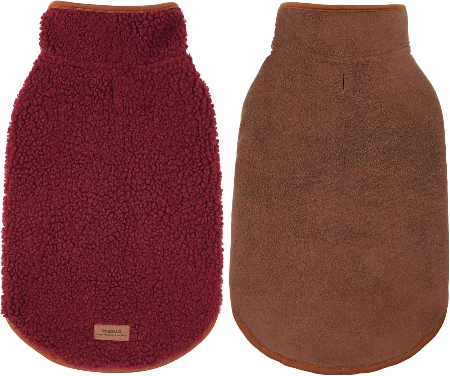 Cyeollo Warm Dog Coat Fleece Sherpa Winter Sweater, Turtleneck Jacket Vest for Small to Large Dogs, Soft Reversible Coats for Cold Weather, Burgundy, XL