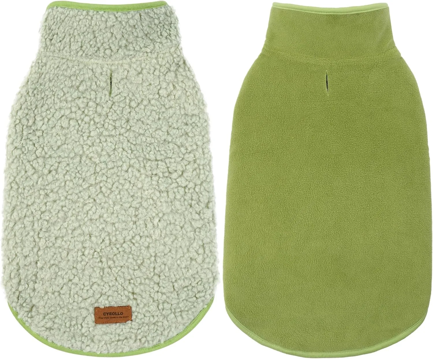 Cyeollo Warm Dog Coat Fleece Sherpa Winter Sweater, Turtleneck Jacket Vest for Small to Large Dogs, Soft Reversible Coats for Cold Weather, Green, XL